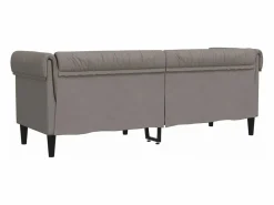 vidaxl Sofá Chesterfield de 3 plazas tela gris taupe