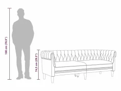 vidaxl Sofá Chesterfield de 3 plazas tela gris taupe