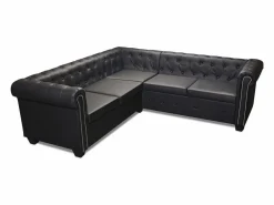 Clicnbuy Sofá Chesterfield de esquina 5 plazas de cuero artificial