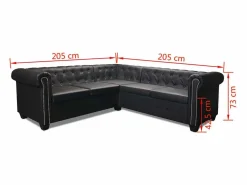 Clicnbuy Sofá Chesterfield de esquina 5 plazas de cuero artificial