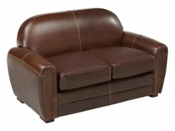 LINEA SOFA Sofá club 2 plazas piel envejecida color marrón BAUDOIN
