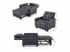 Clearance Sofá compacto extensible compacto móvil pies de plástico ideal para espacios pequeños madera y metal Negro