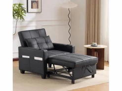 Clearance Sofá compacto extensible compacto móvil pies de plástico ideal para espacios pequeños madera y metal Negro