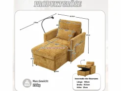 Online Sofá con 2 bolsillos laterales y espacio de almacenamiento - Tela de chenilla - Amarillo Sofás Chesterfield