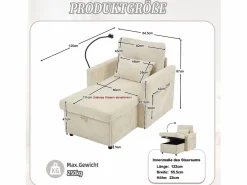 Outlet Sofá con 2 bolsillos laterales y espacio de almacenamiento - Tela de chenilla - Sofás Chesterfield