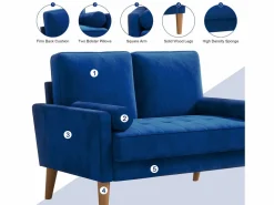 Clearance DripeX Sofá con 2 escandinavos 2 asientos, mini sofá de sillón en terciopelo de loveseat, sillón de sala de estar con reposabrazos, 121x77x87cm - Azul