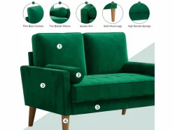 Outlet Sofá con 2 escandinavos 2 asientos, mini sofá de brazo enrollado en terciopelo de loveseat, sillón de sala de estar con reposabrazos, 121x77x87cm - Sofá Escandinavo|Sofá De Terciopelo