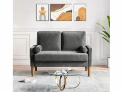 Sofá con 2 escandinavos 2 plazas, mini sofá de brazo enrollado en terciopelo de loveseat, sillón de sala de estar con reposabrazos, 121x77x87cm - Todos Los Sofás|Sofá Escandinavo