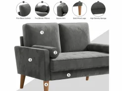 Sofá con 2 escandinavos 2 plazas, mini sofá de brazo enrollado en terciopelo de loveseat, sillón de sala de estar con reposabrazos, 121x77x87cm - Todos Los Sofás|Sofá Escandinavo