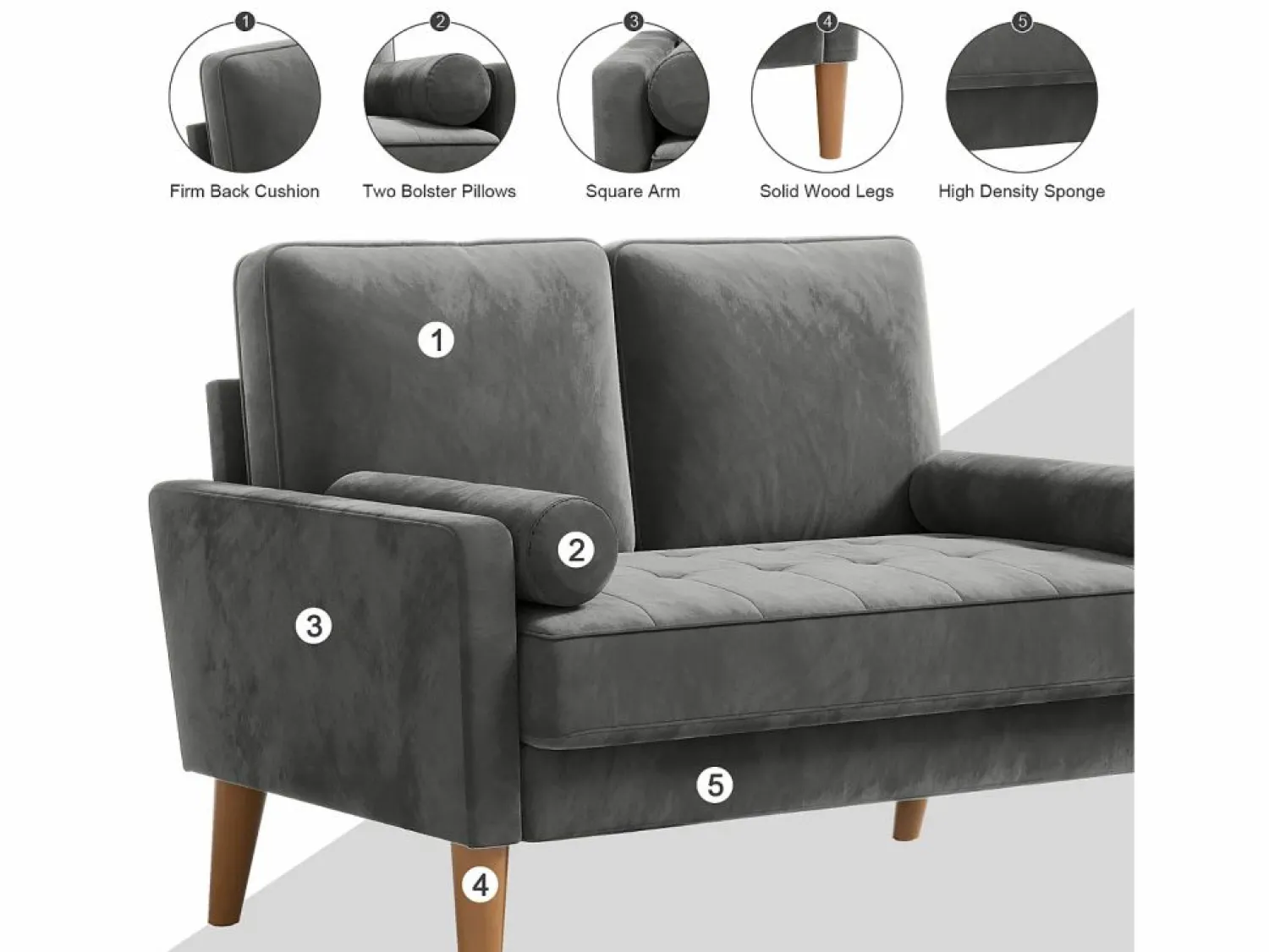 Sofá con 2 escandinavos 2 plazas, mini sofá de brazo enrollado en terciopelo de loveseat, sillón de sala de estar con reposabrazos, 121x77x87cm - Todos Los Sofás|Sofá Escandinavo