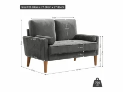 Sofá con 2 escandinavos 2 plazas, mini sofá de brazo enrollado en terciopelo de loveseat, sillón de sala de estar con reposabrazos, 121x77x87cm - Todos Los Sofás|Sofá Escandinavo