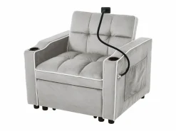 Sofá con bolsillo lateral y portavasos soporte móvil confort espuma y terciopelo ideal para apartamento antiguo y blanco Gris