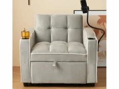 Sofá con bolsillo lateral y portavasos soporte móvil confort espuma y terciopelo ideal para apartamento antiguo y blanco Gris
