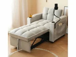 Sofá con bolsillo lateral y portavasos soporte móvil confort espuma y terciopelo ideal para apartamento antiguo y blanco Gris