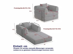 OKWISH Sofá convertible con reposabrazos acolchados y bolsillos laterales, estructura de metal - Chenilla