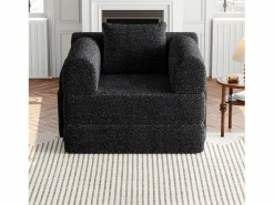 New OKWISH Sofá convertible con reposabrazos acolchados y bolsillos laterales, estructura de metal - Chenilla negra Negro