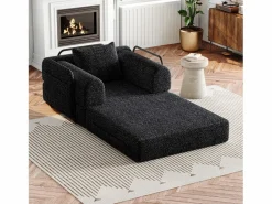 New OKWISH Sofá convertible con reposabrazos acolchados y bolsillos laterales, estructura de metal - Chenilla negra Negro