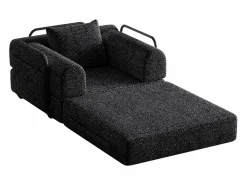 New OKWISH Sofá convertible con reposabrazos acolchados y bolsillos laterales, estructura de metal - Chenilla negra Negro