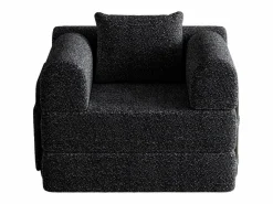 New OKWISH Sofá convertible con reposabrazos acolchados y bolsillos laterales, estructura de metal - Chenilla negra Negro