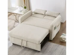 Outlet ModernLuxe Sofá convertible doble 114 x 77 x 82.5 cm - respaldo ajustable en tres niveles - tejido de algodón y lino - Beige
