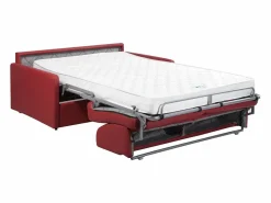 Outlet Vente-unique Sofá convertible exprés polipiel asiento viscoelástico 140 cm colchón 18 cm CALIFE Rojo