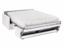 Online Vente-unique Sofá convertible exprés polipiel blanca asiento viscoelástico 160 cm colchón 22 cm CALIFE Blanco