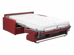 New Vente-unique Sofá convertible exprés polipiel asiento viscoelástico 140 cm colchón 22 cm CALIFE Rojo