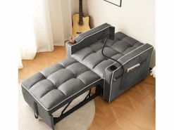 Best OKWISH Sofá convertible individual de terciopelo oscuro con soporte para teléfono y portavasos, ideal para salón y dormitorio Gris