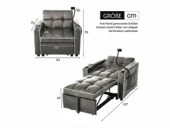 Best OKWISH Sofá convertible individual de terciopelo oscuro con soporte para teléfono y portavasos, ideal para salón y dormitorio Gris