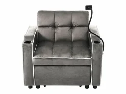 Best OKWISH Sofá convertible individual de terciopelo oscuro con soporte para teléfono y portavasos, ideal para salón y dormitorio Gris
