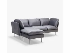 Best Modus Sofa Sofá de 3 palzas esquinero modular de terciopelo con patas negras Sortes Gris