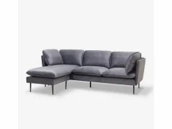 Best Modus Sofa Sofá de 3 palzas esquinero modular de terciopelo con patas negras Sortes Gris
