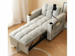 Hot Sofá de 1 plaza - Sillón con portavasos y soporte para teléfono - terciopelo gris y blanco Gris claro