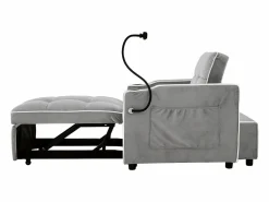 Hot Sofá de 1 plaza - Sillón con portavasos y soporte para teléfono - terciopelo gris y blanco Gris claro