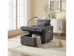 Best Sofá de 1 plaza con 2 bolsillos laterales - Sofá de salón con soporte para teléfono y espacio de almacenamiento oculto - Chenilla Sofá Relax
