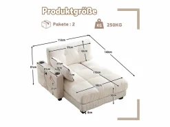 Sofá de 1 plaza con reposabrazos - Sofá relax con 2 portavasos y bolsillos laterales - pana