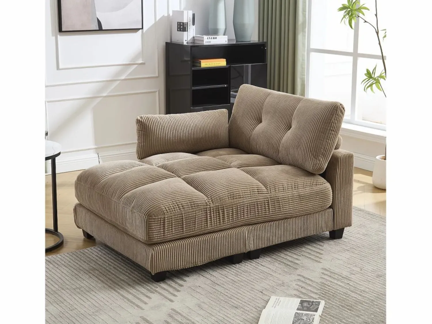 Sofá de 1 plaza con reposabrazos - Sofá relax con 2 portavasos y bolsillos laterales - pana