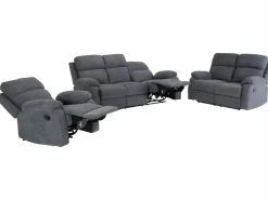 Hot Sofá de 3 plazas, 2 plazas + sillón tela gris TOLZANO Conjunto Sofá Y Sillón