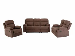 New Vente-unique Sofá de 3 plazas, 2 plazas + sillón tela marrón TOLZANO Marru00f3n