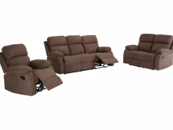 New Vente-unique Sofá de 3 plazas, 2 plazas + sillón tela marrón TOLZANO Marru00f3n