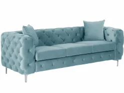 Sale Sofá de 3 plazas, 2 plazas y sillón chéster en terciopelo azul pastel EDWINA Conjunto Sofá Y Sillón