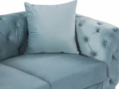 Sale Sofá de 3 plazas, 2 plazas y sillón chéster en terciopelo azul pastel EDWINA Conjunto Sofá Y Sillón
