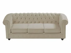 Vente-unique Sofá de 3 plazas, 2 plazas y sillón de terciopelo estilo CHESTERFIELD