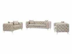 Online Vente-unique Sofá de 3 plazas, 2 plazas y sillón chéster de terciopelo EDWINA Beige