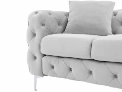 Vente-unique Sofá de 3 plazas Chesterfield de terciopelo antracita con patas de metal EDWINA