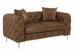 Online Vente-unique Sofá de 2 plazas chéster de microfibra con aspecto de cuero envejecido marrón EDWINA Marru00f3n