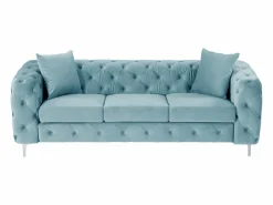 Hot Vente-unique Sofá de 3 plazas chéster de terciopelo azul pastel y patas de metal EDWINA Azul celeste