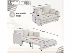 New Sofá de 2 plazas con 4 cojines - Sofá relax con portavasos y bolsillos laterales - chenilla Sofá Relax