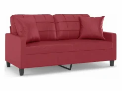 Sale Sofá de 2 plazas con cojines cuero sintético tinto 140 cm Sofás De Piel Sintética