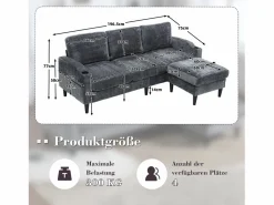 Hot Sofá de 4 plazas con reposapiés - 196,5 x 75 x 77 cm - con almacenaje + reposabrazos - terciopelo - Todos Los Sofás|Sofá De Terciopelo